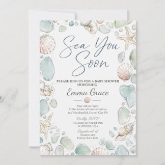 Invitation de Baby Shower Sea You Soon SeaGlass