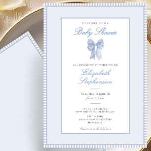 Invitation de baby shower Simple Bleu avec un Nœud