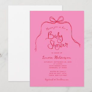 Invitation de Baby shower simple Bow rouge rose gr