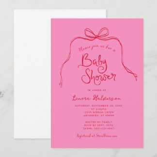 Invitation de Baby shower simple Bow rouge rose gr