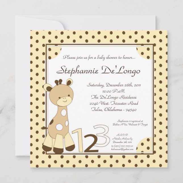 Invitation de Baby shower Snicker Doodle Giraffe (Devant)