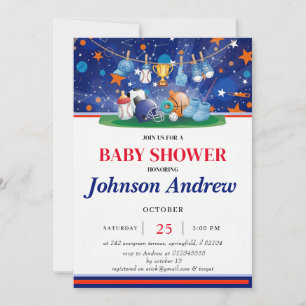 Invitation de Baby Shower Sport Personnalisée Bleu