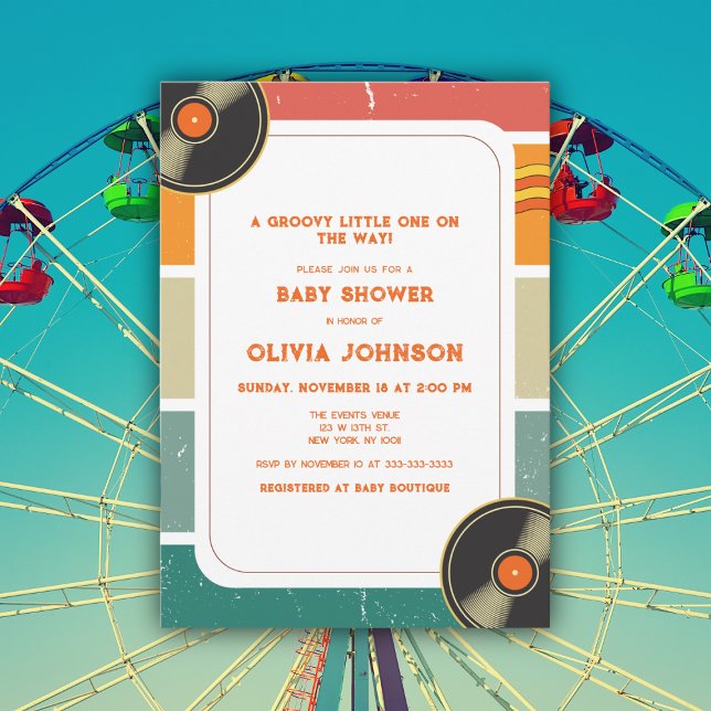 Invitation de Baby shower Super de vinyle rétro de (Créateur téléchargé)