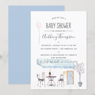 Invitation de baby shower sur le thème de Paris à 