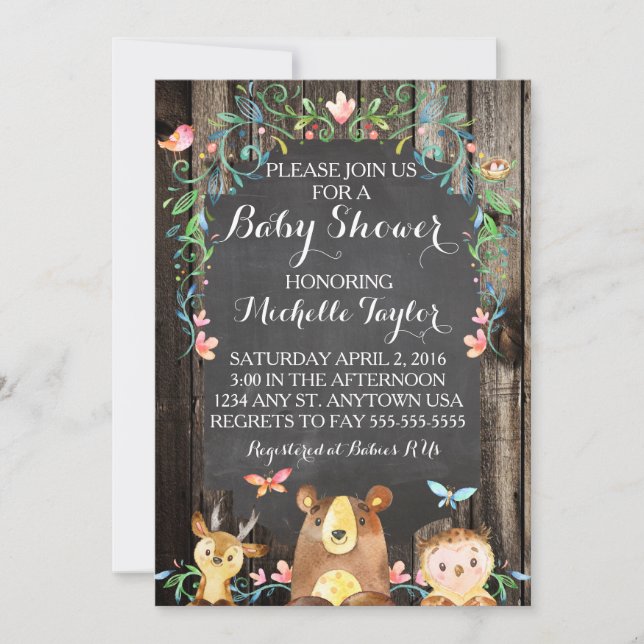 Invitation de baby shower sur les animaux de bois  (Devant)