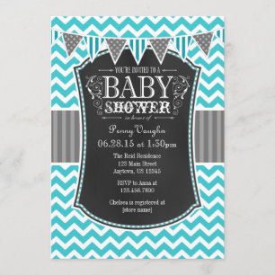 Invitation de Baby shower Turquoise Chalkboard Che