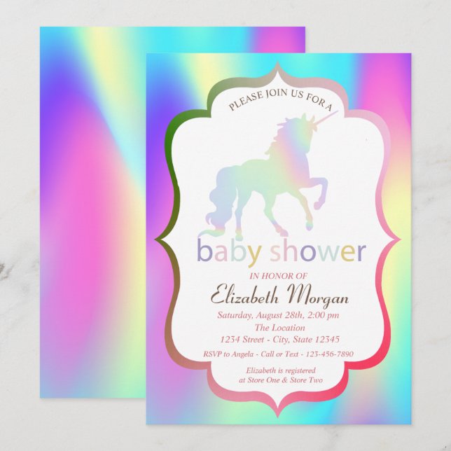 Invitation de Baby shower Unicorn Holographique Om (Devant / Derrière)