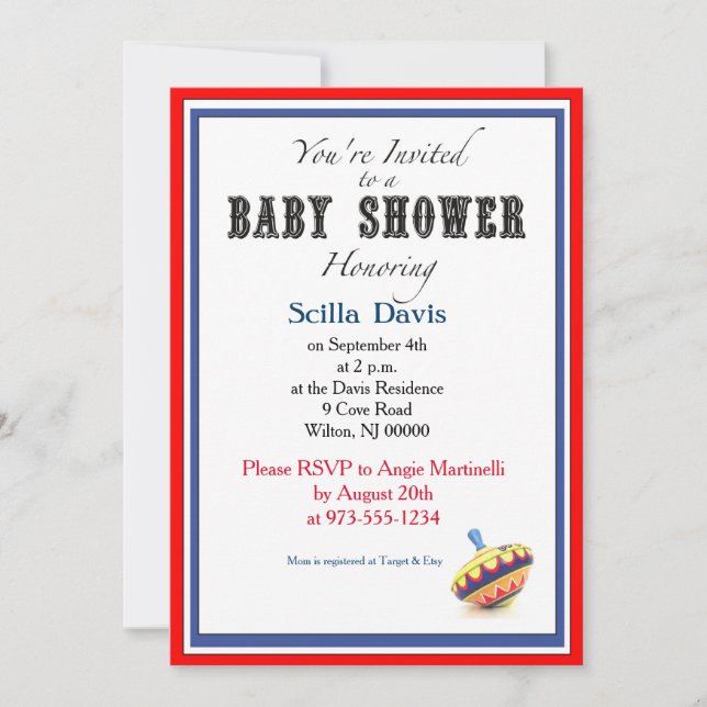 Invitation de Baby shower Unisex Vintage rotation (Devant)