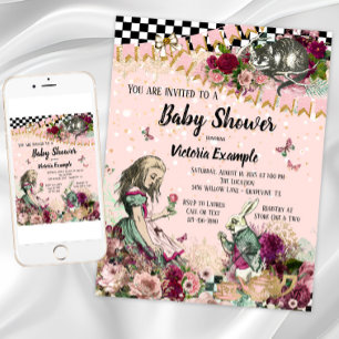 Invitation de baby shower vintage Alice au pays de