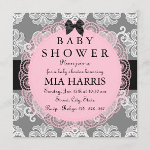 Invitation de baby shower vintage chic rose et gri