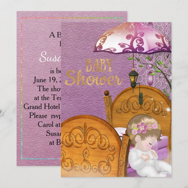 Invitation de Baby shower vintage Lavender (Devant / Derrière)