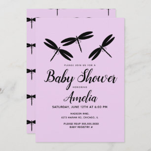 Invitation de Baby shower violet de libellules noi