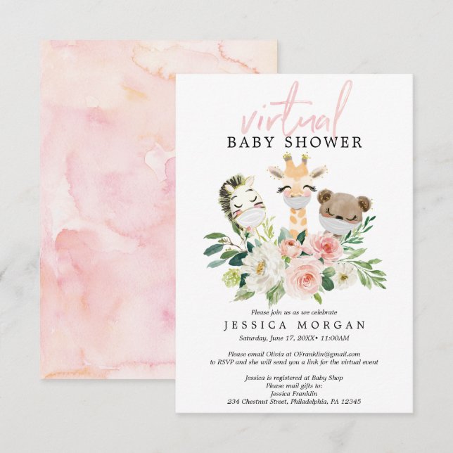 Invitation de Baby shower virtuel Airy Blush (Devant / Derrière)