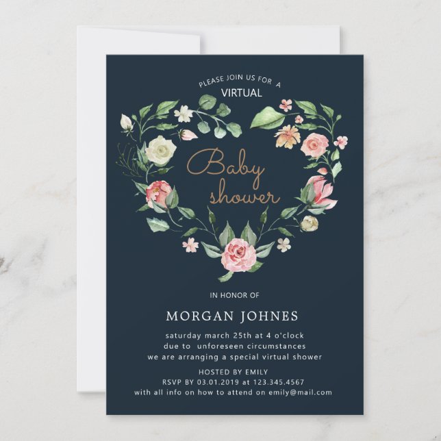 Invitation de Baby shower virtuel de Midnight Bloo (Devant)