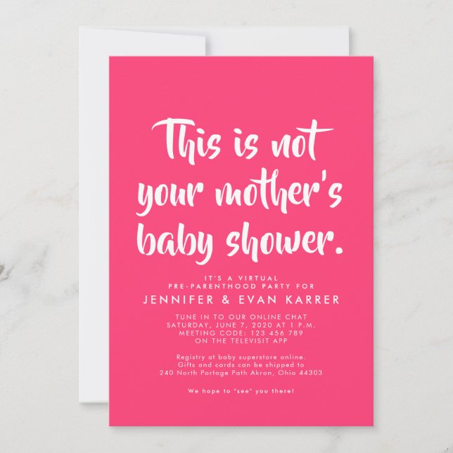 Invitation de baby shower virtuel rose chaud amusa (Devant)