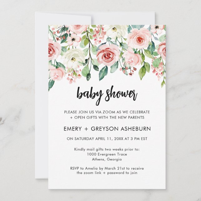 Invitation de Baby shower virtuel rose pâle (Devant)
