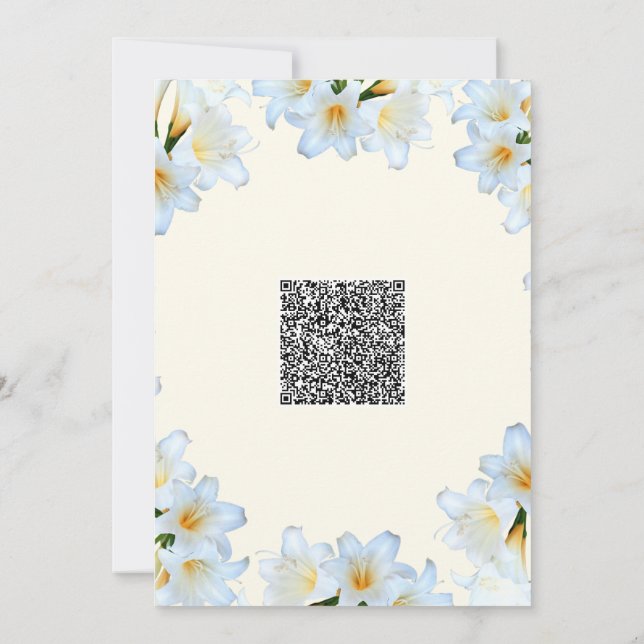 Invitation de Baby shower White Lilies avec code Q (Dos)