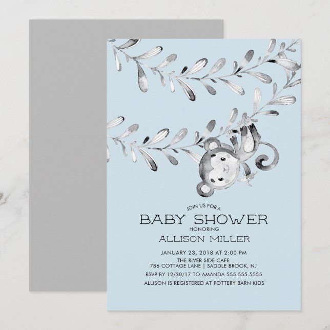 Invitation de baby shower Wild Little Monkey (Devant / Derrière)