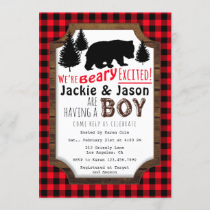 Invitation de Baby shower Woodsy Excitée Beary