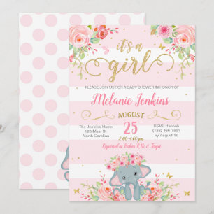Invitation de Baby showers, Baby shower d'éléphant