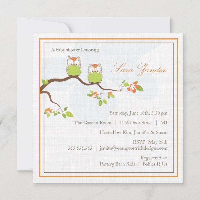 Invitation de Baby showers - Chevêches jumelles ne (Devant)