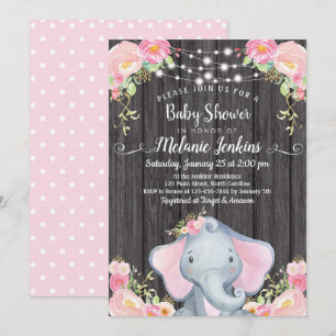 Invitation de Baby showers d'éléphants de filles