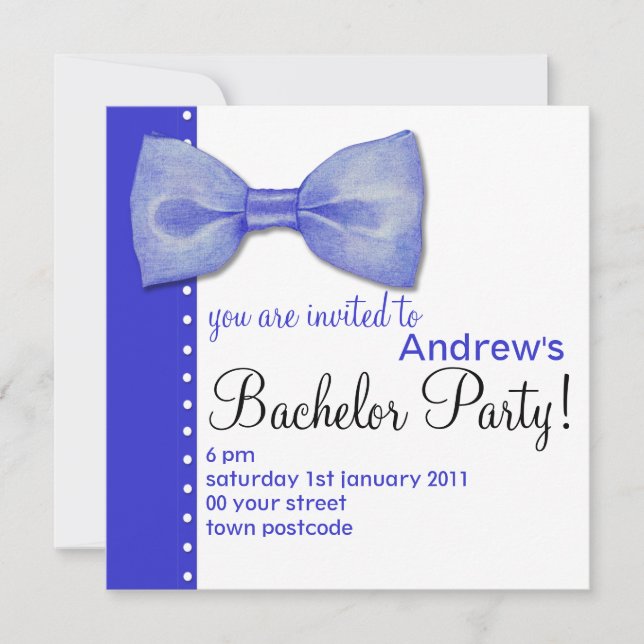 Invitation de Bachelor Party BowTie bleu (Devant)