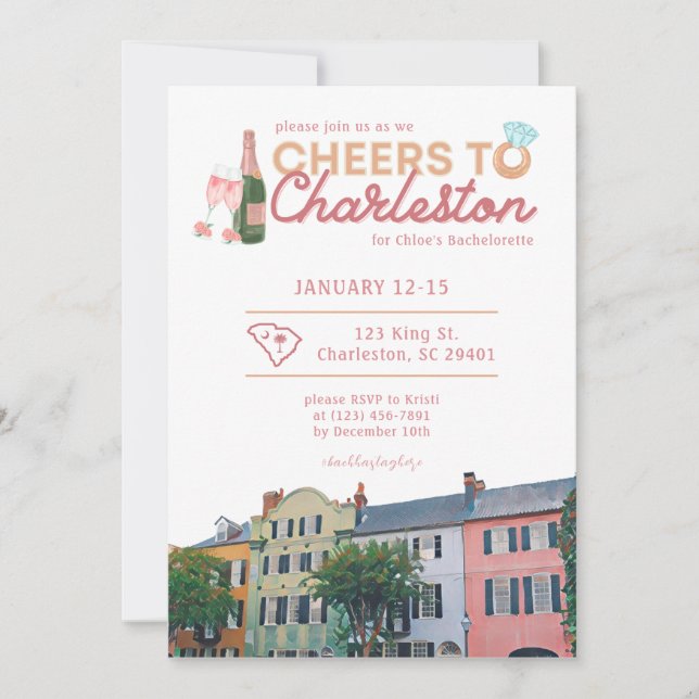 Invitation de Bachelorette à Charleston & Itinérai (Devant)