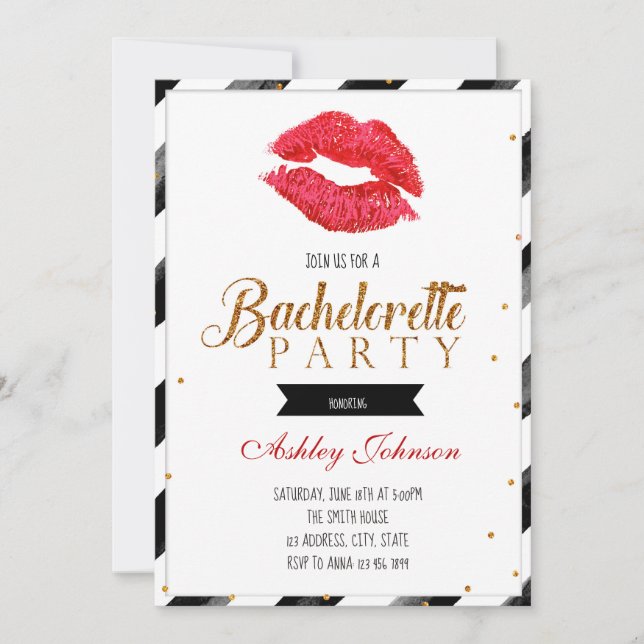 Invitation de bachelorette de rouge à lèvres (Devant)