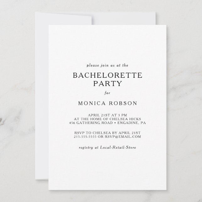 Invitation de Bachelorette Minimaliste Classique (Devant)