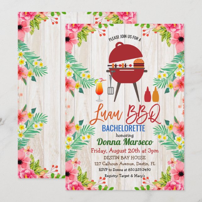 Invitation de Bachelorette Tropicale Luau Aloha BB (Devant / Derrière)