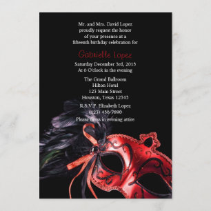 Invitation de bal de Quinceanera en robe de masque