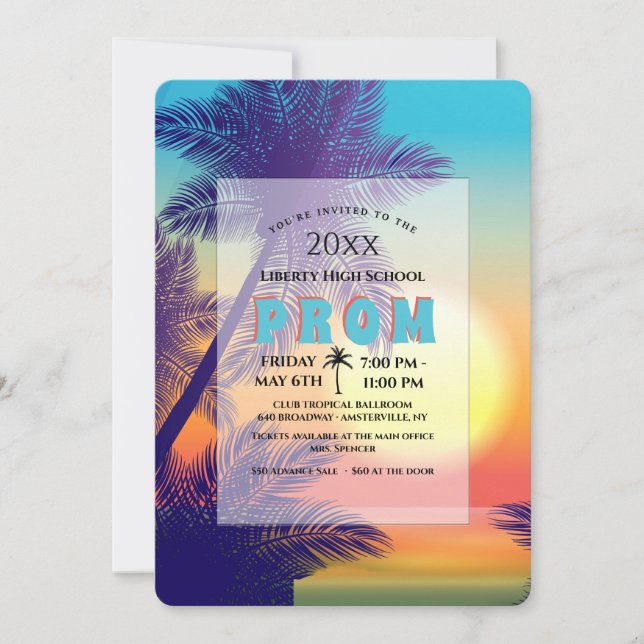 Invitation de bal d'étudiants de paradis d'île (Devant)