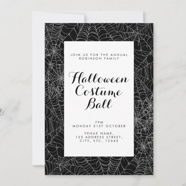 Invitation de bal d'Halloween noir et blanc (Devant)