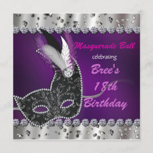 Invitation de bal masqué violet argenté pour soiré