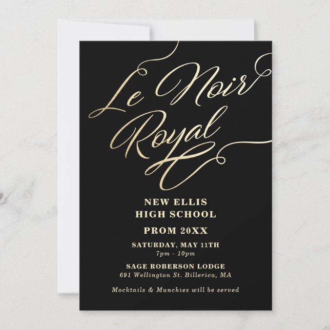 Invitation de bal royal noir et or (Devant)