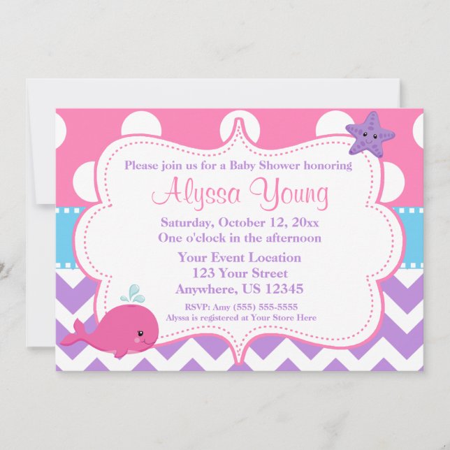 Invitation de baleine violette rose Chevron (Devant)