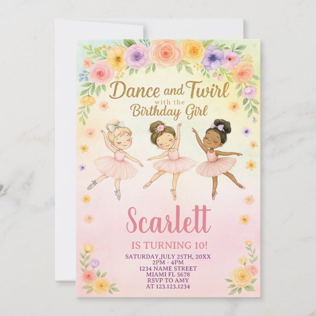 Invitation de ballet de fille personnalisée (Devant)