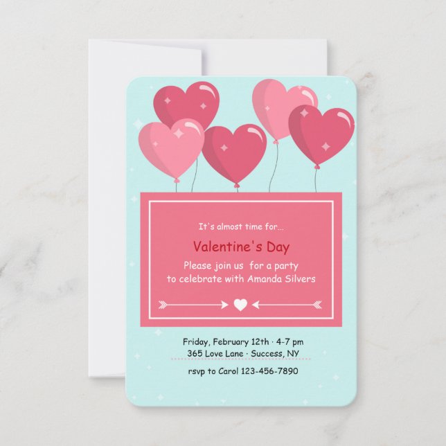 Invitation de ballons en forme de coeur (Devant)