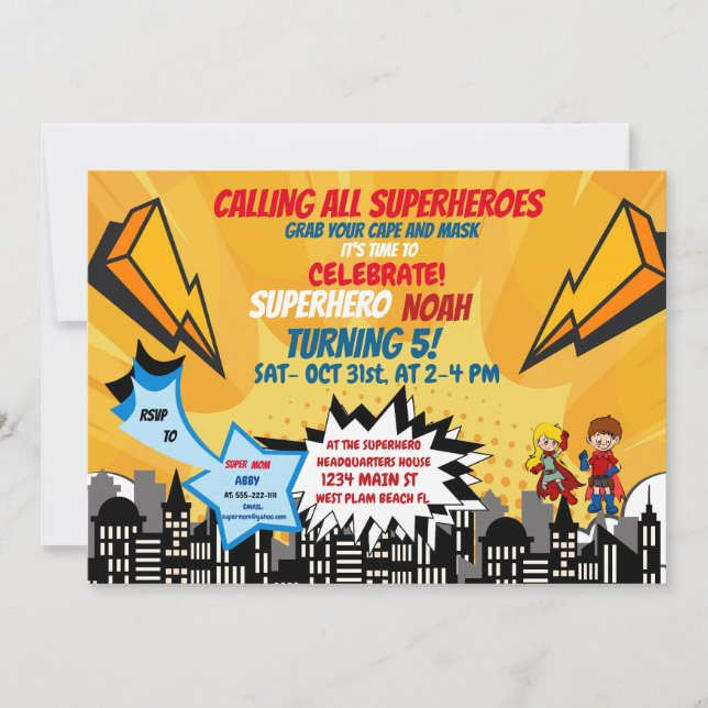 Invitation de bande dessinée Superhero Halloween (Devant)