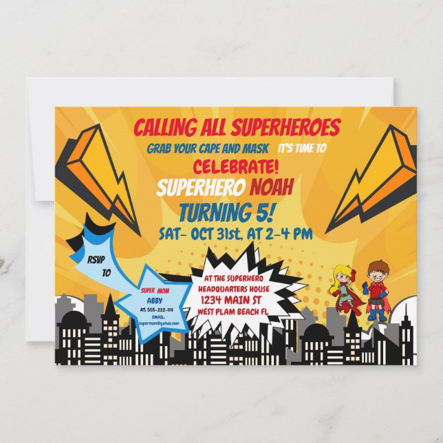Invitation de bande dessinée Superhero Halloween (Devant)