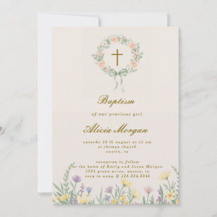 Invitation de baptême à la croix florale de jardin