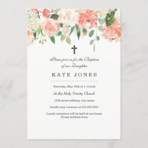Invitation de baptême à l'aquarelle de pêche flora