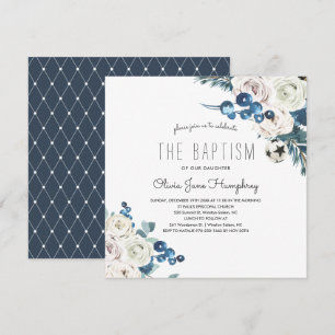 Invitation de baptême aux florales d'hiver