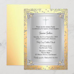 Invitation de baptême avec bijou scintillant jaune
