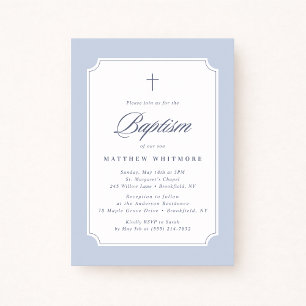 Invitation de baptême bleu clair aux coins arrondi
