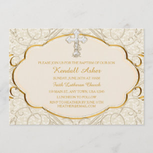 Invitation de baptême croix or et argent