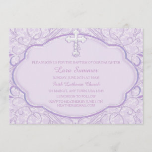 Invitation de baptême croix violette
