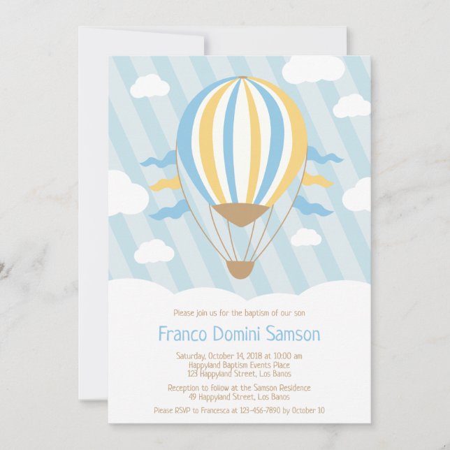 Invitation de Baptême de ballon à air chaud vers l (Devant)