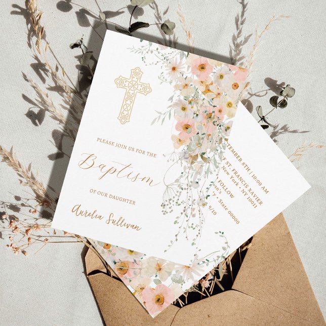 Invitation de baptême de fleurs sauvages et de ver (Créateur téléchargé)